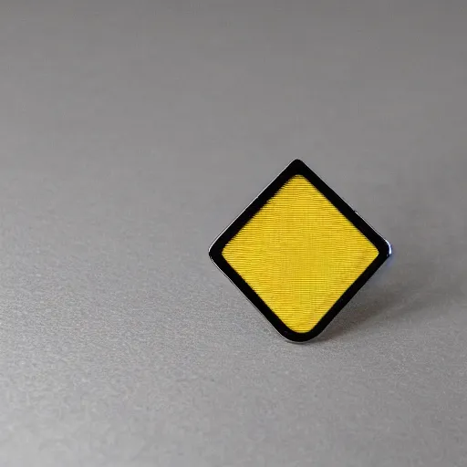 Image similar to a retro minimalistic rhombus shape enamel pin of a retro minimalistic flame fire warning label, smooth curves