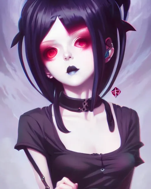 Image similar to portrait of cute goth girl, anime key visual, by peter mohrbacher and ilya kuvshinov and wlop