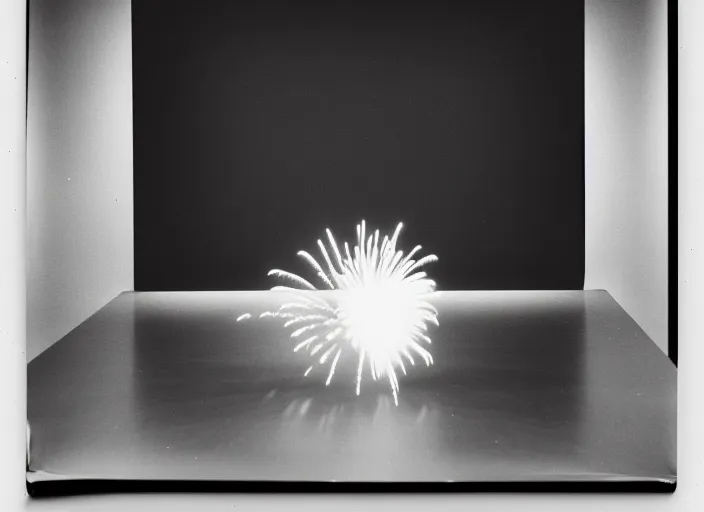 Image similar to realistic photo of a white fireworks, in a wooden box, front view, grain 1 9 9 0, life magazine reportage photo, metropolitan museum photo