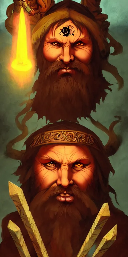 Prompt: dungeons and dragons artwork of a wild magic barbarian with a puffy white beard and a third eye tattoo, magic flowing in the background, by leonardo da vinci, raphael and richard corben, trending on artstation, award winning art, stylized painting, 4 k, 8 k