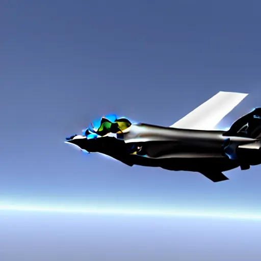 Image similar to The F-35 in the style of the Space Shuttle, black belly, white cloth top