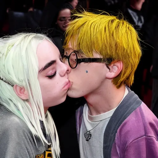 Image similar to billie eilish kissing young harry potter 4k