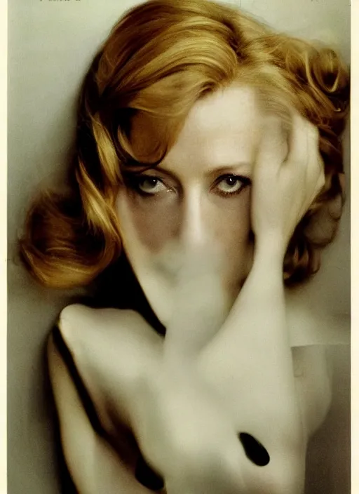 Image similar to a portrait of gillian anderson by mario testino, head shot, award winning, cover of vogue 1 9 1 0, 1 9 1 0, 1 9 1 0 s style, 1 9 1 0 s hairstyle, sony a 7 r