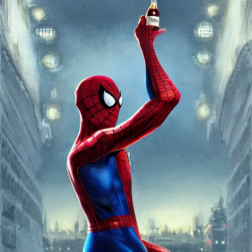 Prompt: spiderman with a bottle of coca cola in his hand, D&D, fantasy, intricate, cinematic lighting, highly detailed, digital painting, artstation, concept art, smooth, sharp focus, illustration, art by Artgerm and Greg Rutkowski and Alphonse Mucha