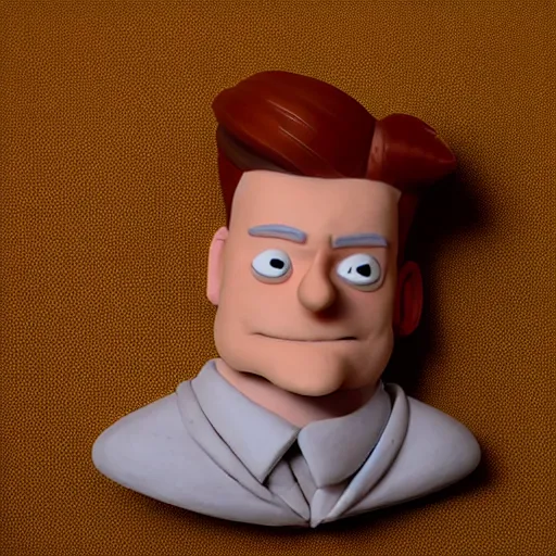 Image similar to portrait of philip j. fry from futurama, in the style of a clay model.