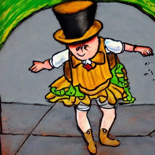 Prompt: a potato dancing an Irish jig wearing a top hat