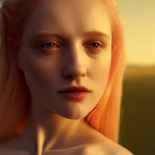 Image similar to photographic portrait of a stunningly beautiful english renaissance female in soft dreamy light at sunset, beside the river, soft focus, contemporary fashion shoot, in a denis villeneuve and tim burton movie, by edward robert hughes, annie leibovitz and steve mccurry, david lazar, jimmy nelsson, extremely detailed, breathtaking, hyperrealistic, perfect face, octane render