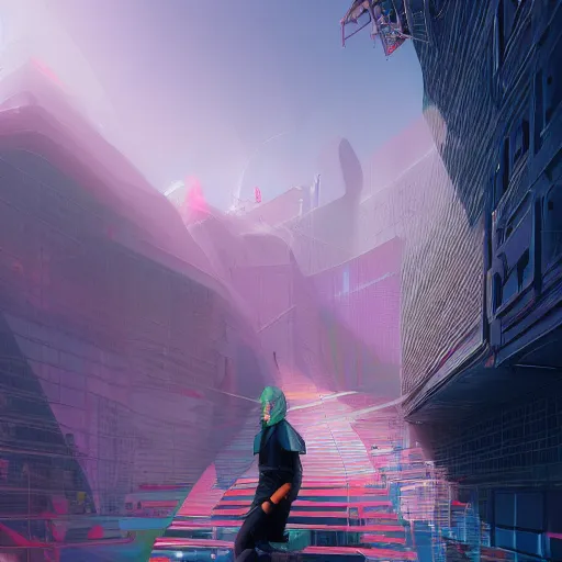 Image similar to neo brutralism, futuristic architectural art, colorful, hyperrealistic, cgsociety, octane render, 8k, realistic depth, 3D feeling, sunlight, shadows, reflections, romanticism, 3D, realistic depth, in the style of Akihiko Yoshida and Greg Rutkowski