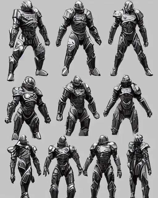 Image similar to artistic illustration of scifi armor dynamic pose deviantart artstation concept art 4k wolf brigade