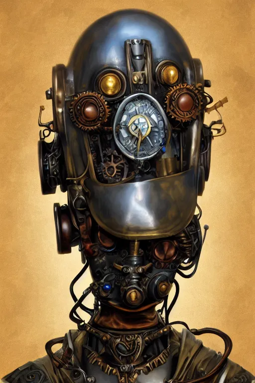 Image similar to steampunk helmet fantasy art mask robot ninja stylized digital illustration sharp focus, elegant intricate digital painting artstation concept art global illumination ray tracing advanced technology chaykin howard and campionpascale and cooke darwyn and davis jack