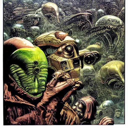 Image similar to a hyperrealistic painting of an alien invasion, by chris cunningham and richard corben, highly detailed, vivid color,