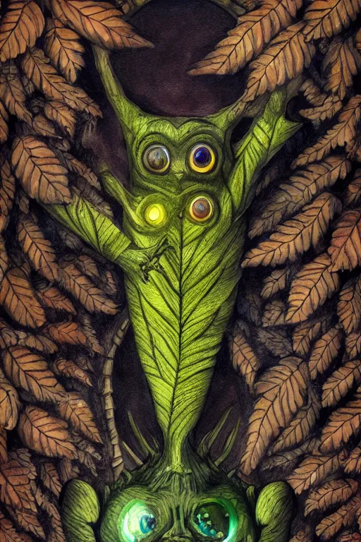 Prompt: a humanoid figure acorn monster with large glowing eyes, highly detailed, digital art, sharp focus, trending on art station, oak leaves, anime art style