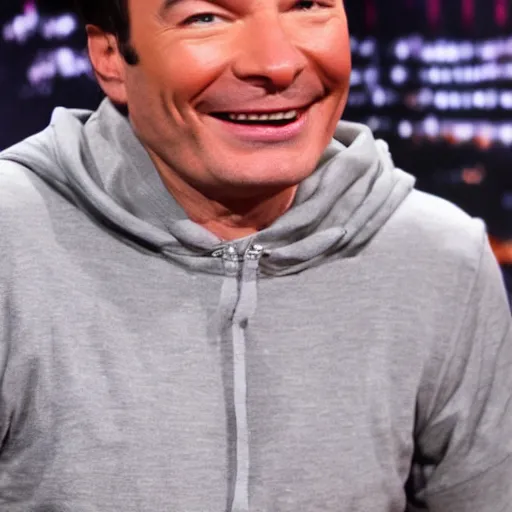 Prompt: evil hooded jimmy fallon in his evil lair