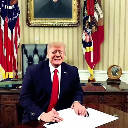 Prompt: senator armstrong!!!!!!!!!!! from metal gear rising revengeance sitting behind resolute desk, oil painting, presidential portrait, oval office