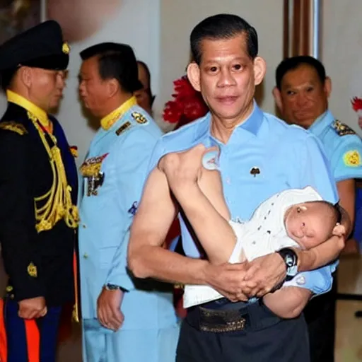 Prompt: Vajiralongkorn wearing a diaper during Las Vegas bender