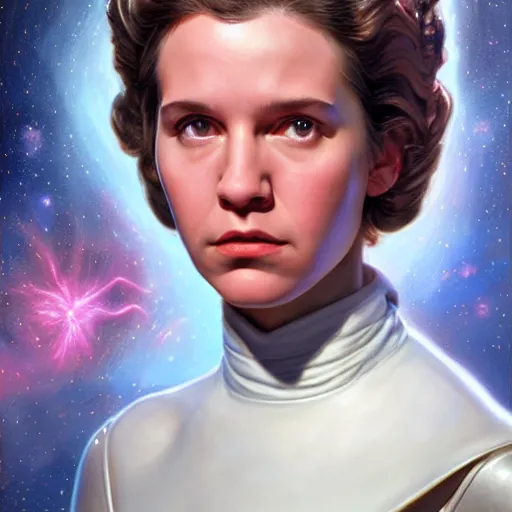 Image similar to epic portrait of young carrie fischer, detailed, nebula skies, digital painting, artstation, concept art, donato giancola, joseph christian leyendecker, wlop, boris vallejo, breathtaking, high details, extremely detailed, sincere face, establishing shot, artistic, hyper realistic, beautiful face, octane render