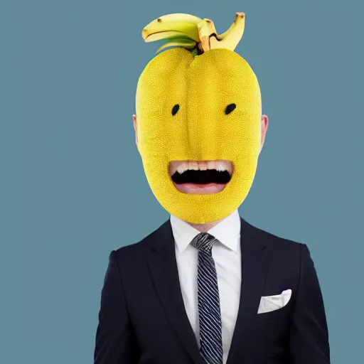 Image similar to a man wearing a suit banana head