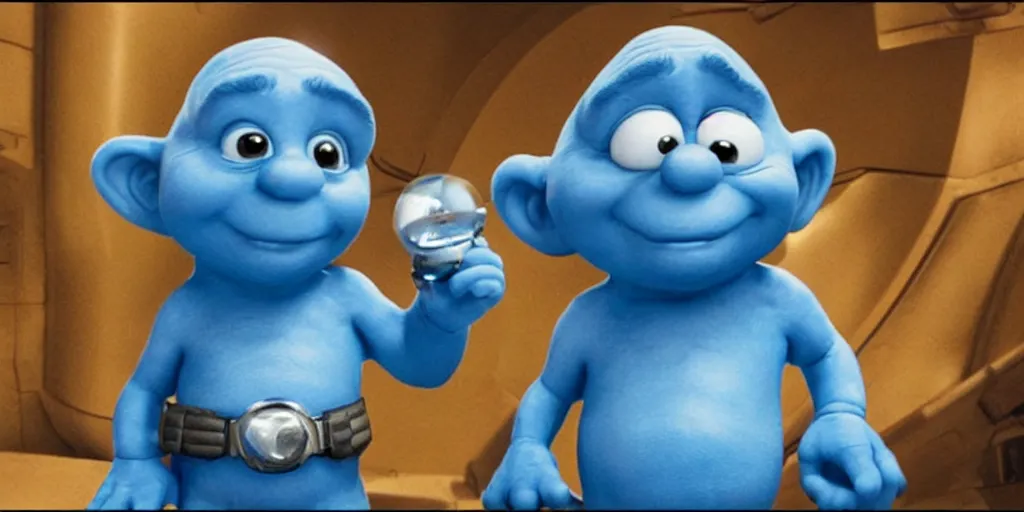 Prompt: a 3 d rendered movie still, a smurf descendant 1 million into the future. the smurf is sentient, wears a spacesuit, and explores cosmos in a super awesome space ship. science fiction blockbuster movie smurfs rule the world or my stepmom is a smurf from the future, imax 7 0 mm. the mandalorian ( american space western )