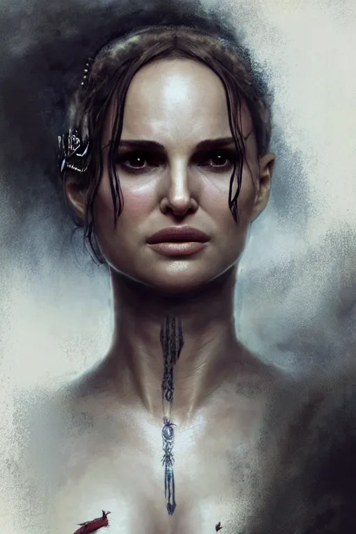 Image similar to natalie portman, warrior, lord of the rings, tattoos, decorated ornaments, by carl spitzweg, ismail inceoglu, vdragan bibin, hans thoma, greg rutkowski, alexandros pyromallis, perfect face, fine details, realistic shadeing