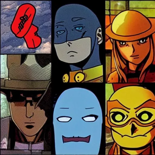 Image similar to “Movie stills from a Watchmen Anime adaptation by Hayao Miyazaki.”