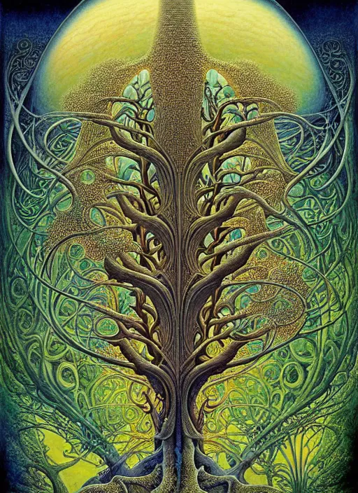 Image similar to tree of life by roger dean and andrew ferez, art forms of nature by ernst haeckel, divine chaos engine, symbolist, visionary, art nouveau, botanical fractal structures, organic, detailed, realistic, surreality