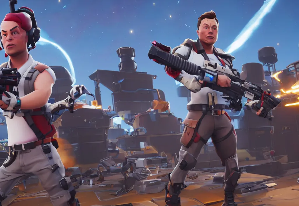 Image similar to elon musk as a fortnite character, cinematic, detailed