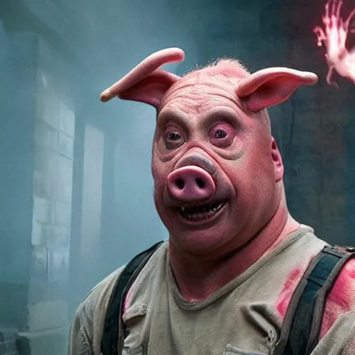 Prompt: Live Action Still Pig Man As Ghostbusters, real life, hyperrealistic, ultra realistic, realistic, highly detailed, epic, HD quality, 8k resolution, body and headshot, film still,Exquisite detail, post-processing, masterpiece, Cinematic Lighting, Unreal Engine, 8k, HD