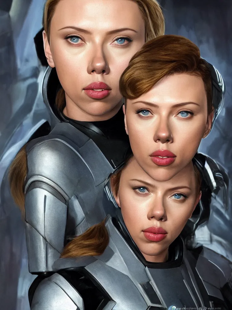 Image similar to Scarlet Johansson in a Star Trek suit, highly detailed headshot portrait.