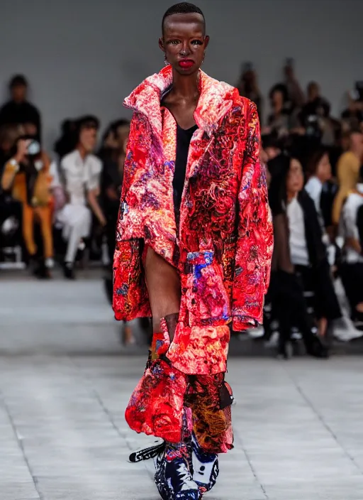 Image similar to hyperrealistic and heavy detailed balenciaga runway show of deadpoor, leica sl 2 5 0 mm, vivid color, high quality, high textured, real life
