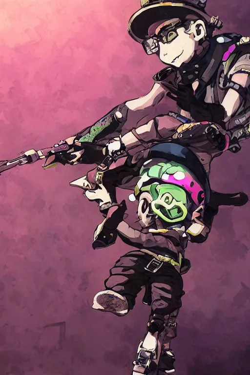 Prompt: splatoon nintendo one character dynamic poses digital painting on canvas, victorian steampunk, yoji shinkawa, yoshitaka amano, cyberpunk, trending on artstation, featured on pixiv, cinematic composition, 8 k