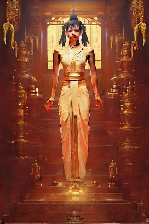 Image similar to temple, buddhism, painting by greg rutkowski, j. c. leyendecker, artgerm