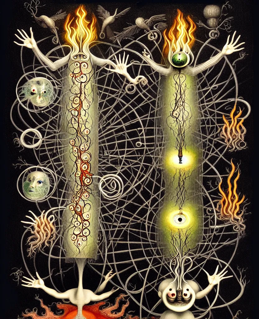 Image similar to whimsical freaky creature sings a unique canto about'as above so below'being ignited by the spirit of haeckel and robert fludd, breakthrough is iminent, glory be to the magic within, painted by ronny khalil