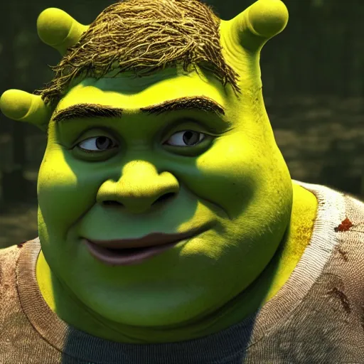 Image similar to Shrek in The Walking Dead 4K quality photorealism