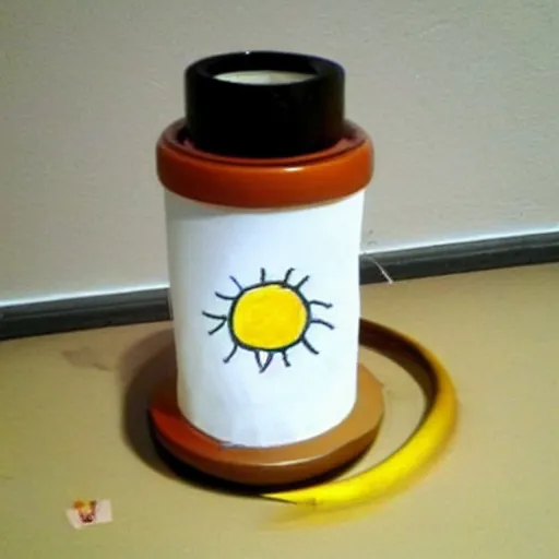 Prompt: solar system enclosed in a bottle, child ’ s drawing, cute, cartoon