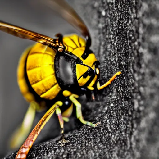 Image similar to wasp at a ring door camera, close - up of wasp, fisheye lens