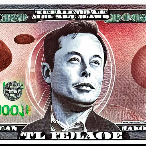 Image similar to Elon musk on the Mars Dollar bill