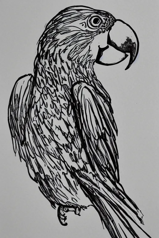 Prompt: parrot ink drawing