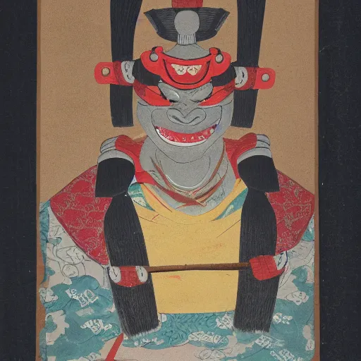 Image similar to portrait of samurai wearing oni mask