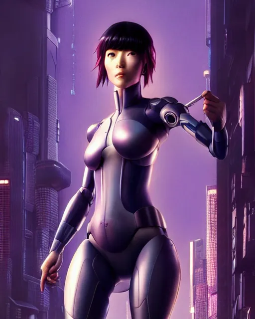 Image similar to weta disney pixar movie still portrait photo of motoko kusanagi the major ghost in the shell : : as cyborg woman by pixar : : by weta, wlop, ilya kuvshinov, rossdraws, artgerm, marvel, maxim cover, latex, octane render, sweaty, iridescent, bright morning, anime, liosh, mucha : :