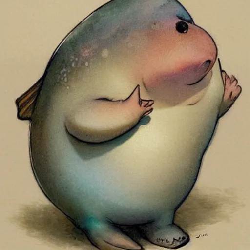 Image similar to ( ( ( ( ( obese rotund flabby cartoon fish. muted colors. ) ) ) ) ) by jean - baptiste monge!!!!!!!!!!!!!!!!!!!!!!!!!!!