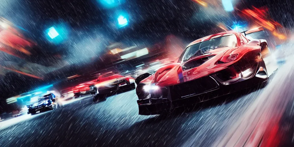 Prompt: A commercial art piece for a racing movie with lot of motion blur, cinematic, dramatic