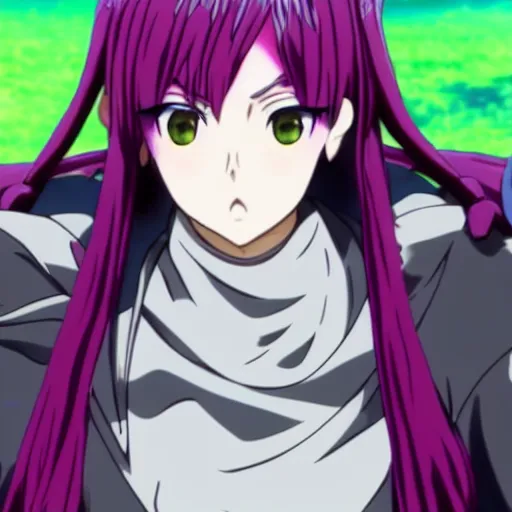 Prompt: full body Portrait in Koyoharu Gotouge animation style Anime Character that looks like Mitsuri Kanroji, Pink hair with green highlights on the end, young attractive female, large anime eyes, symmetrical features, beauty marks on each cheek,