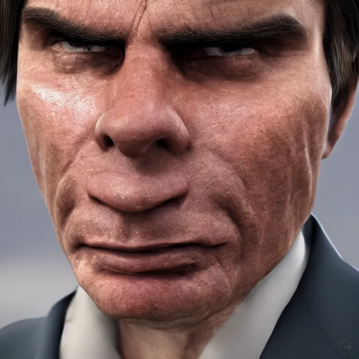 Image similar to photo of Jair Bolsonaro crying looking to workers party , hyper realism, high detail, octane render, 8k, chrome accents