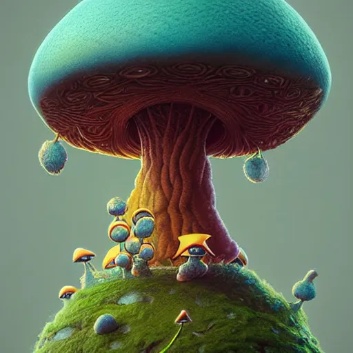 Image similar to sentient mushroom pokemon:: by beeple and James Gilleard and Justin Gerard :: ornate, dynamic, particulate, intricate, elegant, highly detailed, centered, artstation, smooth, sharp focus, photoreal octane render, 3d