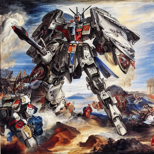 Prompt: peter paul rubens as consequences of wars with mecha gundam invited, random content position, delete duplicate content, photorealistic details content, ultra detailed face structures, incrinate, masterpiece, ultra detailed baroque painting.