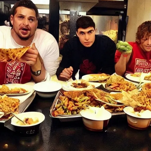 Image similar to avengers eating shawarma,