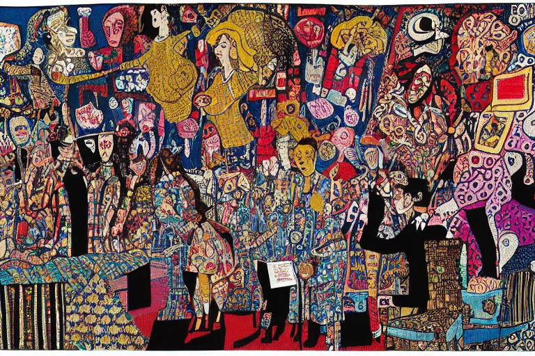 Prompt: cabaret, by grayson perry, intricate tapestry