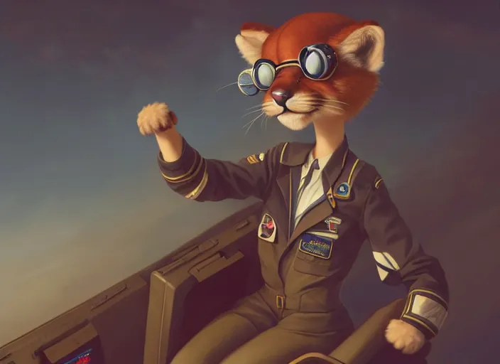 Image similar to character portrait feature of the anthro female anthropomorphic puma fursona wearing airline pilot outfit uniform professional pilot for delta airlines character design stylized by charlie bowater, ross tran, artgerm, and makoto shinkai, detailed, soft lighting, rendered in octane