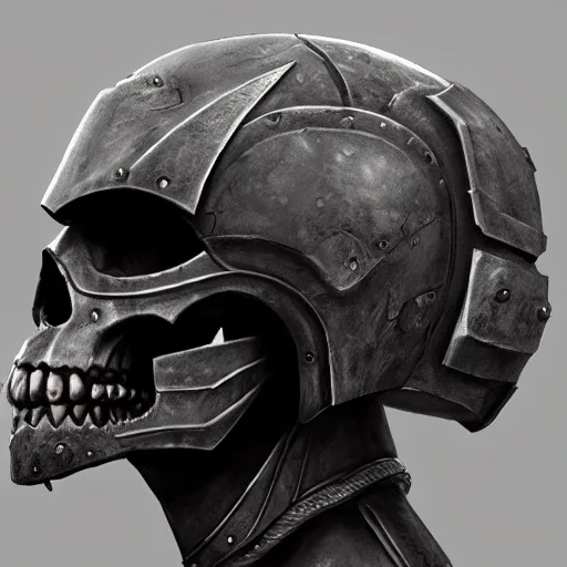 Image similar to grimdark space knight skull helmet, terrifying, grimdark, photorealistic, front view, symmetrical, artstation