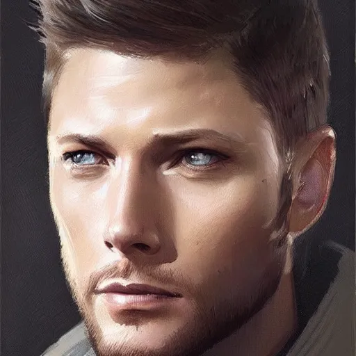 Image similar to “ portrait of jensen ackles by greg rutkowski, young, attractive, highly detailed portrait, scifi, digital painting, artstation, concept art, smooth, sharp foccus ilustration, artstation hq ”